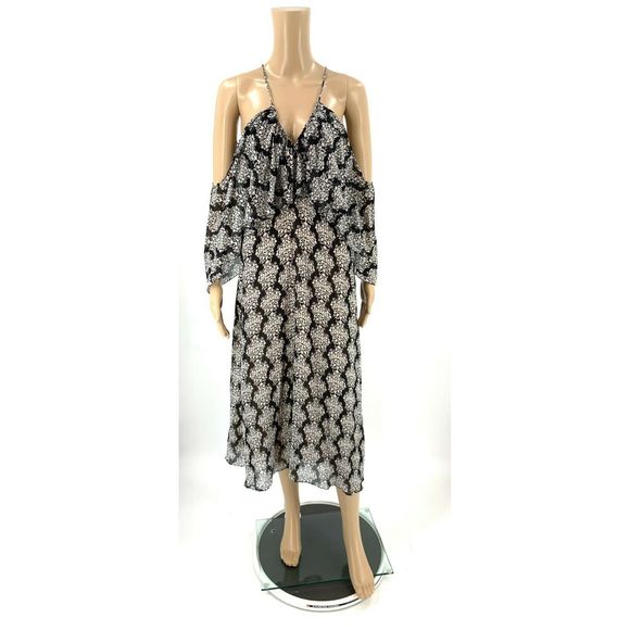 Zara Dress Cold Shoulder Size S Floral Midi - Picture 2 of 10